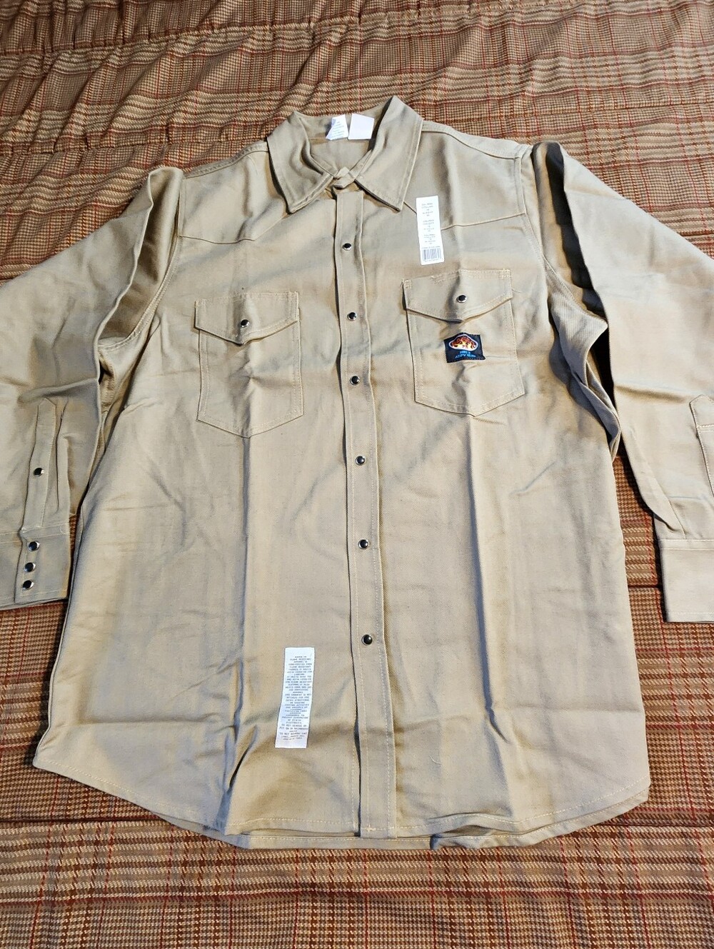 RASCO FR Khaki Long Sleeve Pearl Snap Fire Resistant Work Shirt Size 2XL Regular